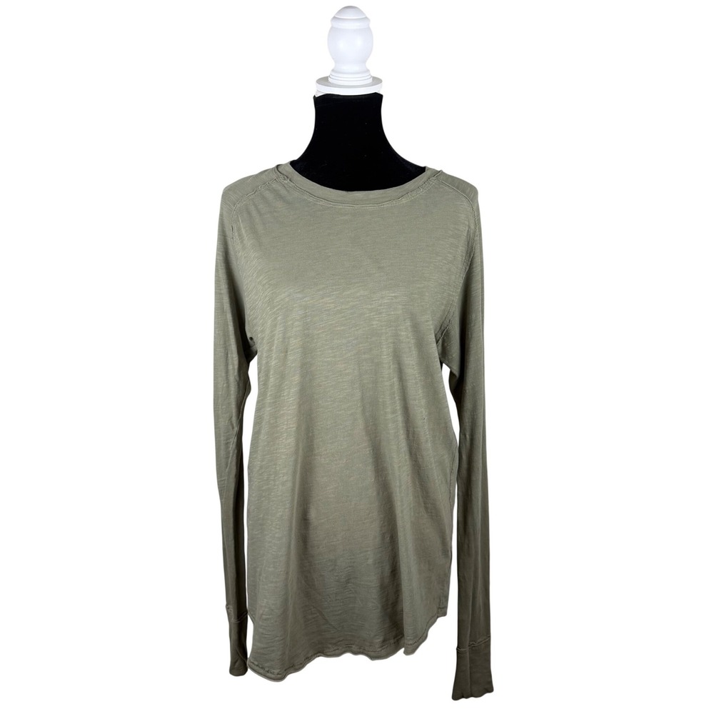 We The Free Free People Long Sleeve Slub Knit Top Olive Green XS Raglan Raw Hem